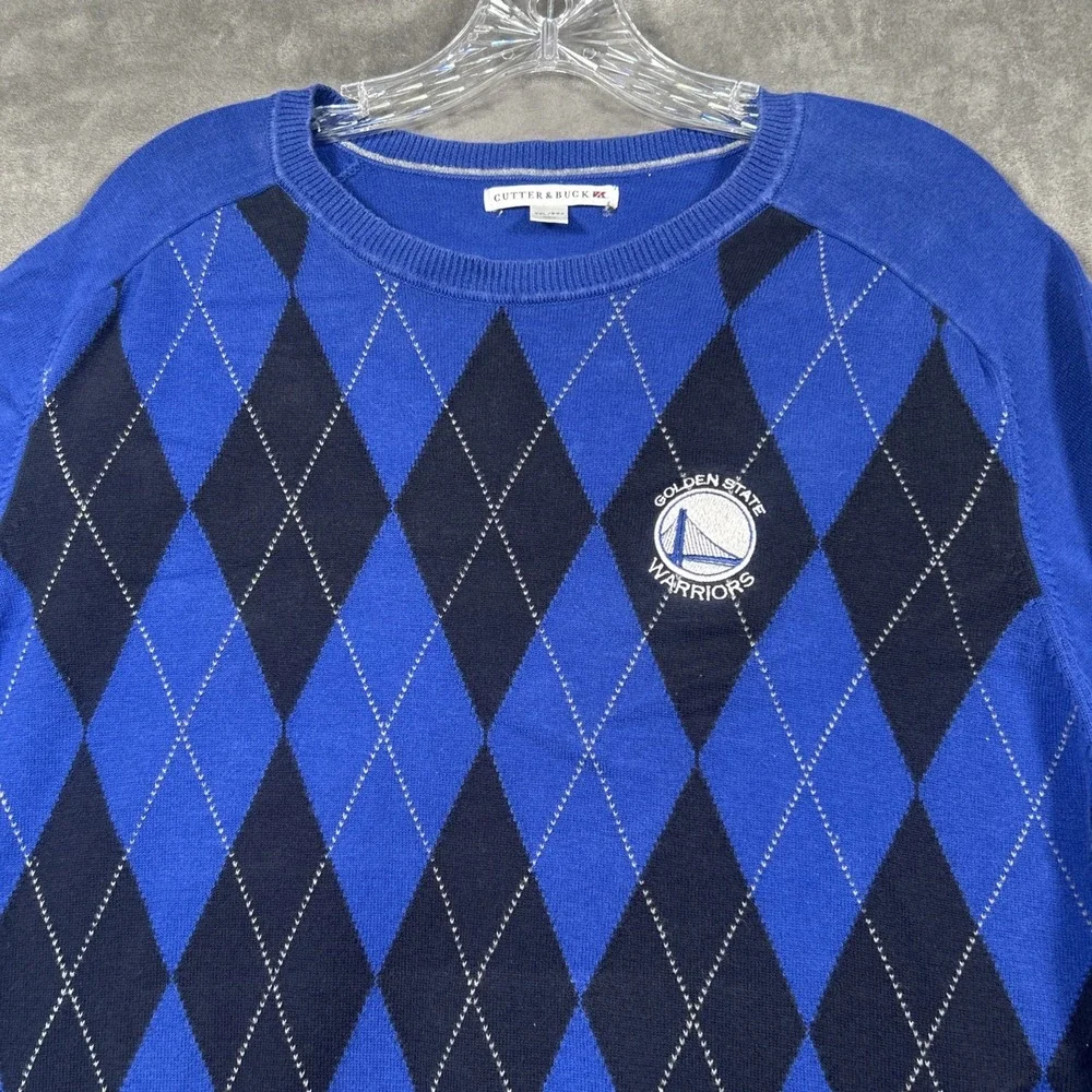 Cutter & Buck Golden State Warriors Shirt Mens Long Sleeve NBA Argyle Blue XXL